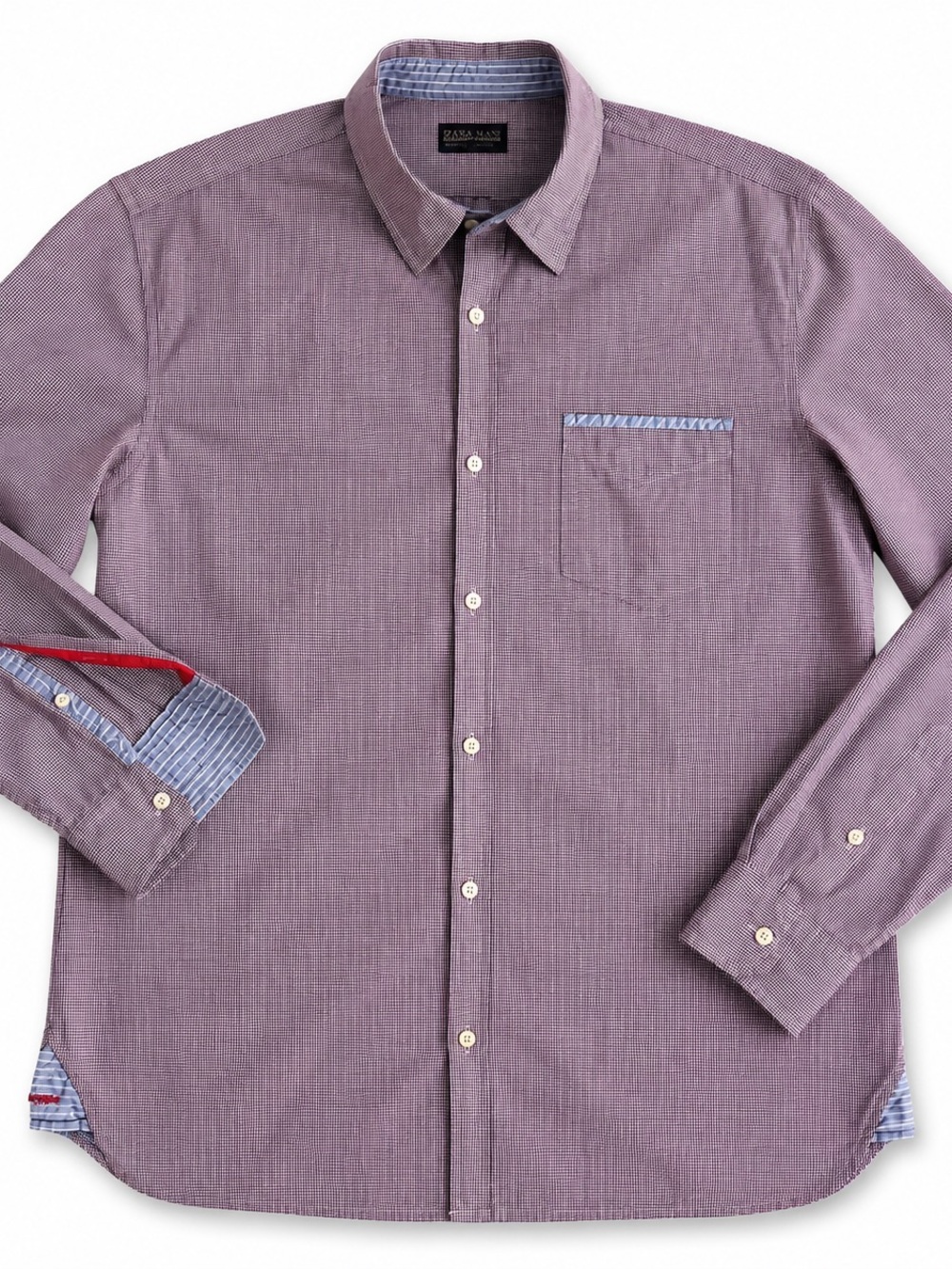 Napapijri Premium Micro Check Cotton Shirt Blue Trim Flag Detail Men’s L